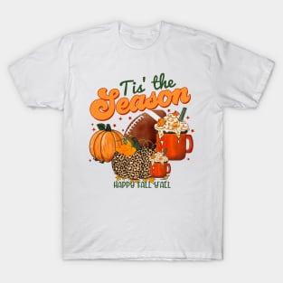 Tis The Season Latte Pumpkin Spice Football Happy Fall Thanksgiving T-Shirt